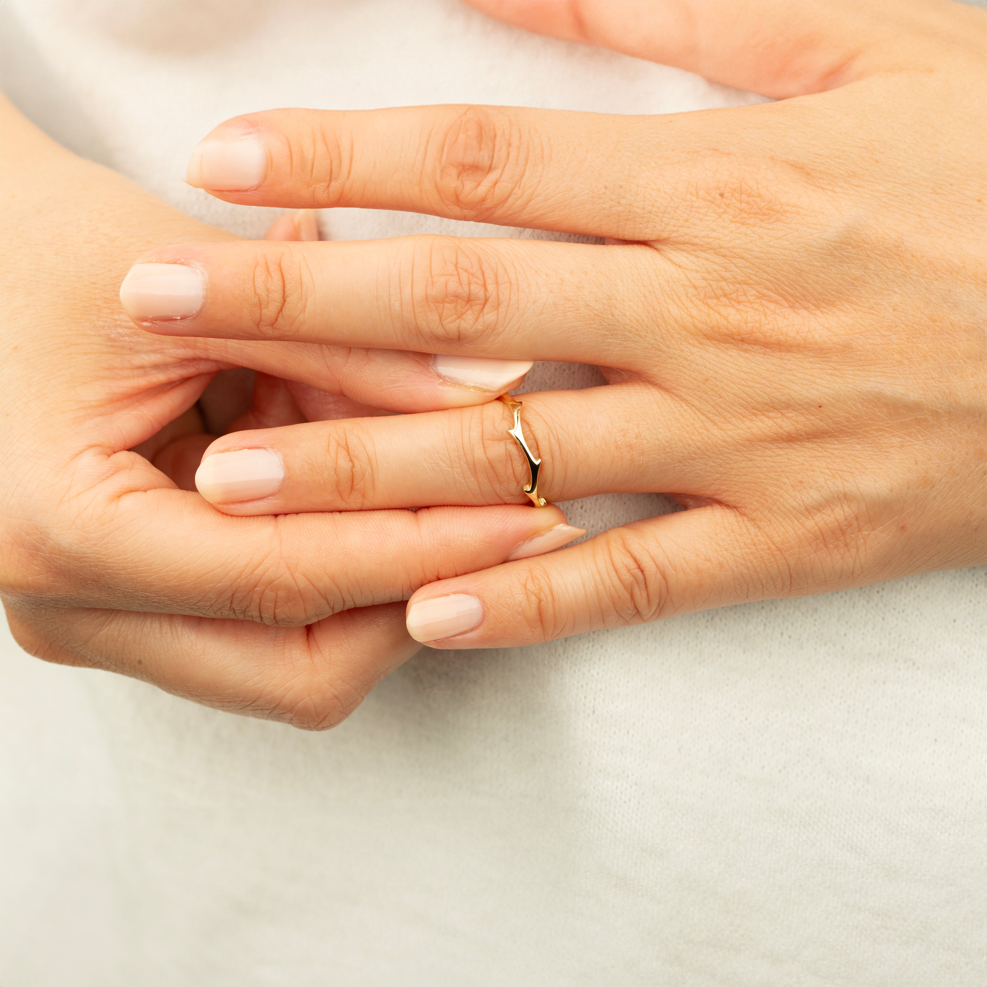 14K Solid Gold Thorn Branch Ring - Elegance Inspired by Nature