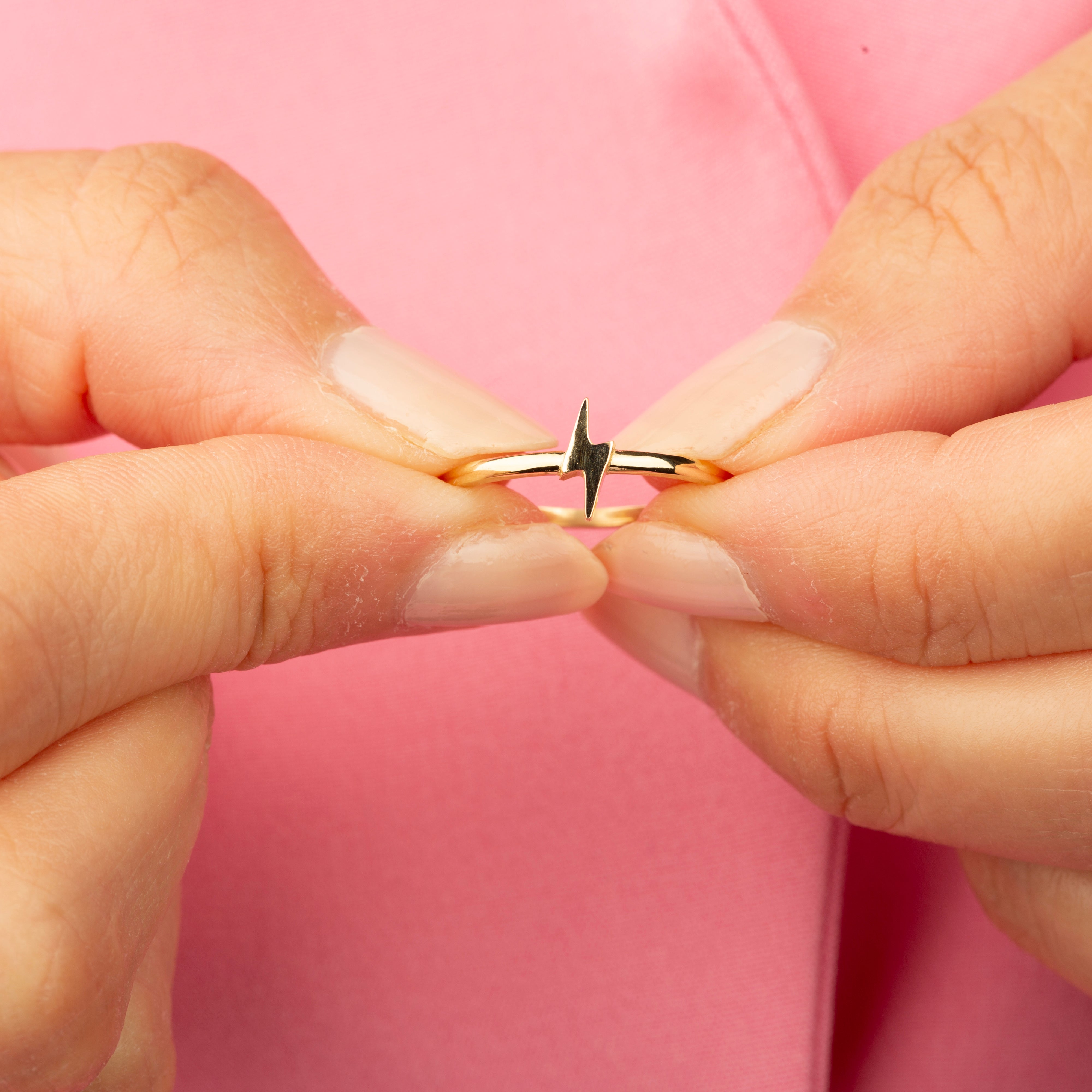 14K Solid Gold Lightning Bolt Ring