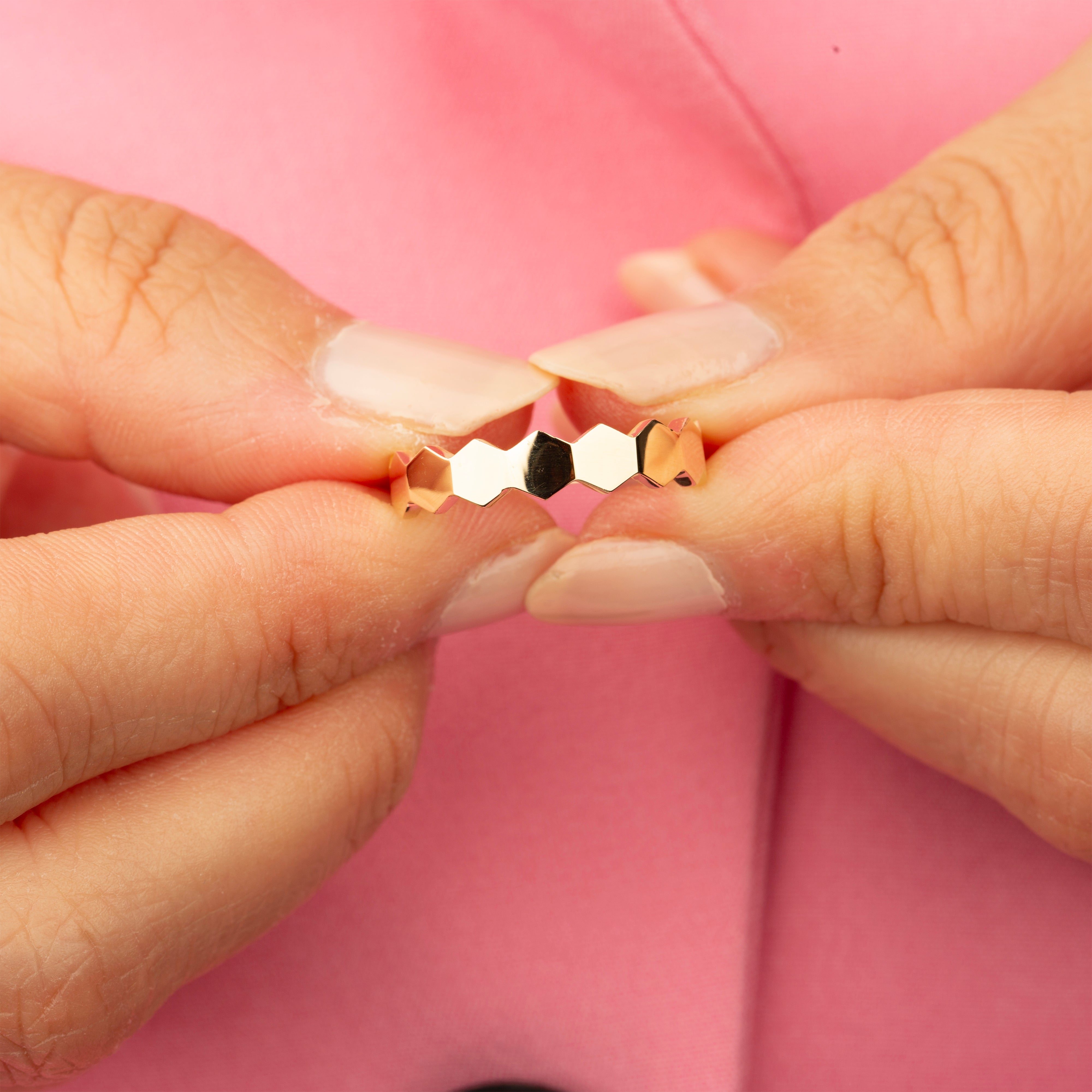 14K Solid Gold Honeycomb Band Ring