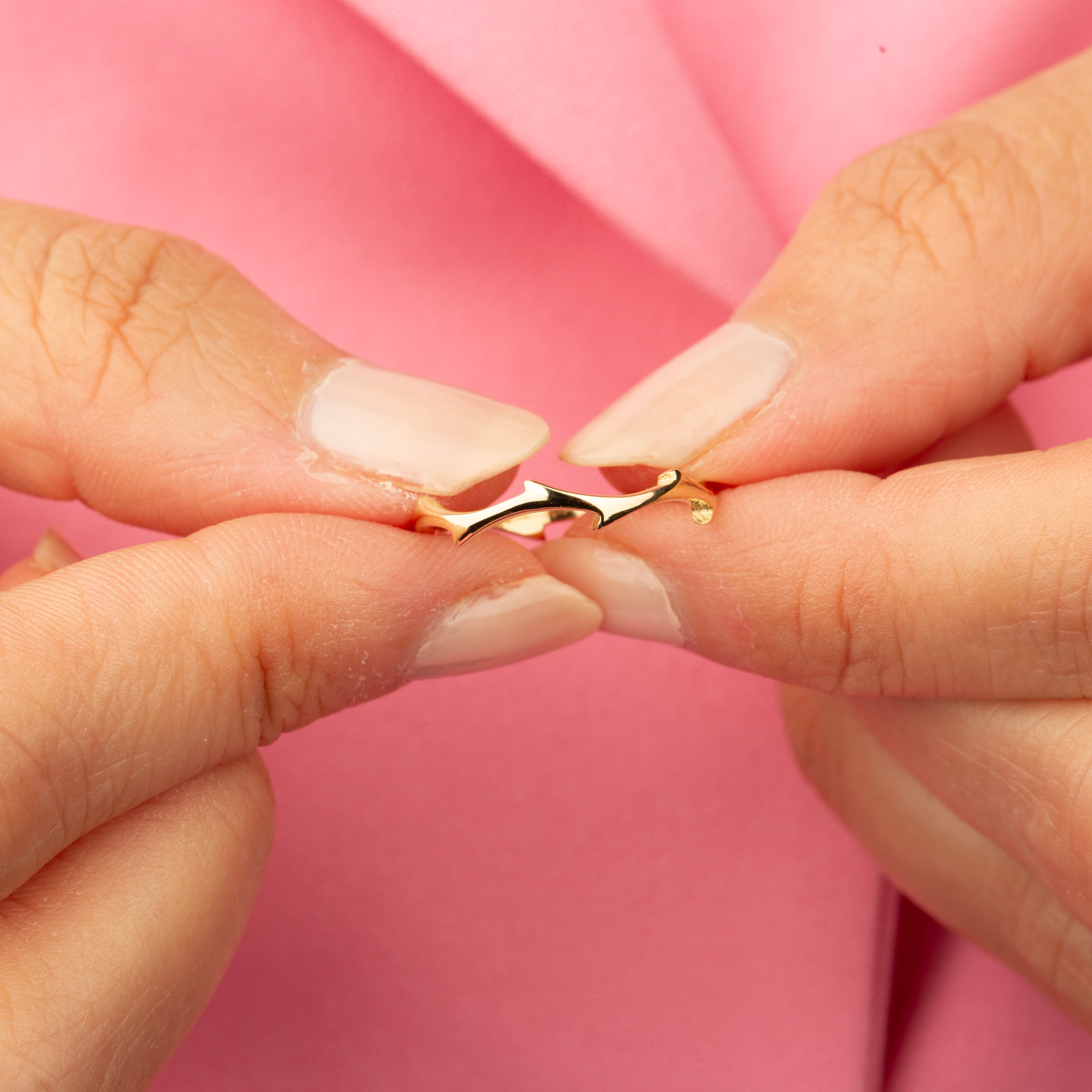 14K Solid Gold Thorn Branch Ring - Elegance Inspired by Nature
