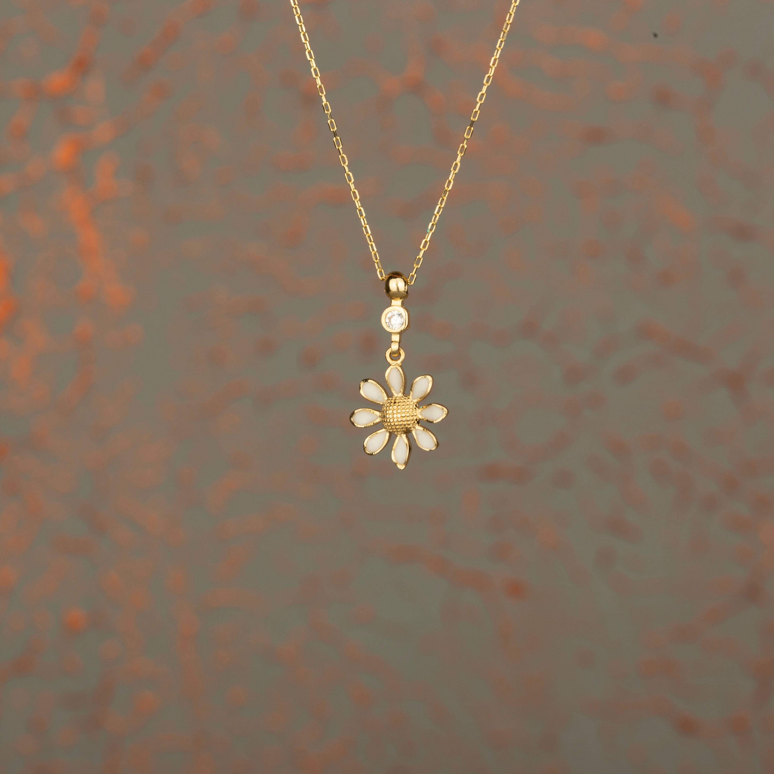 14K Gold White Daisy Pendant Necklace