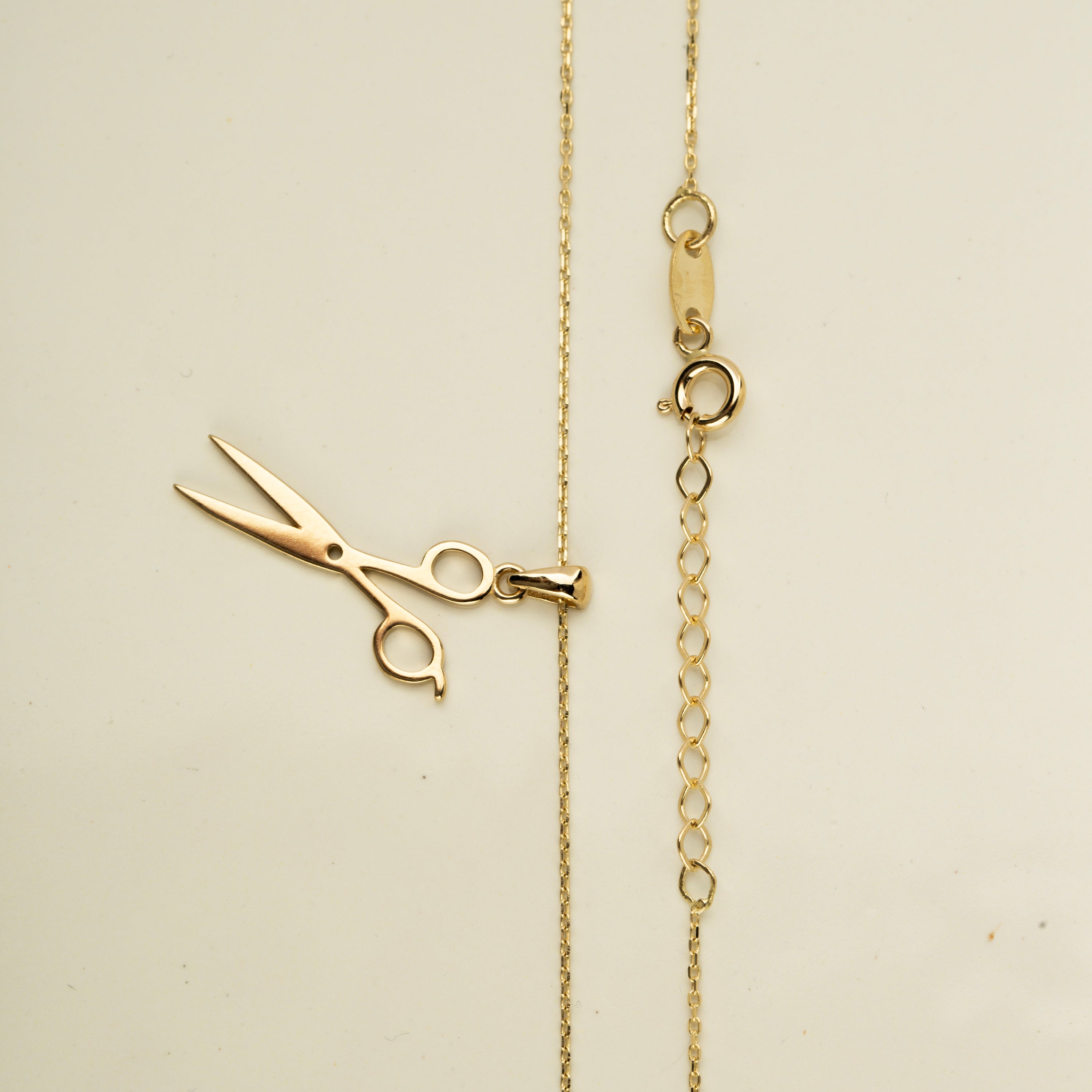 14K Solid Gold Scissor Pendant Necklace