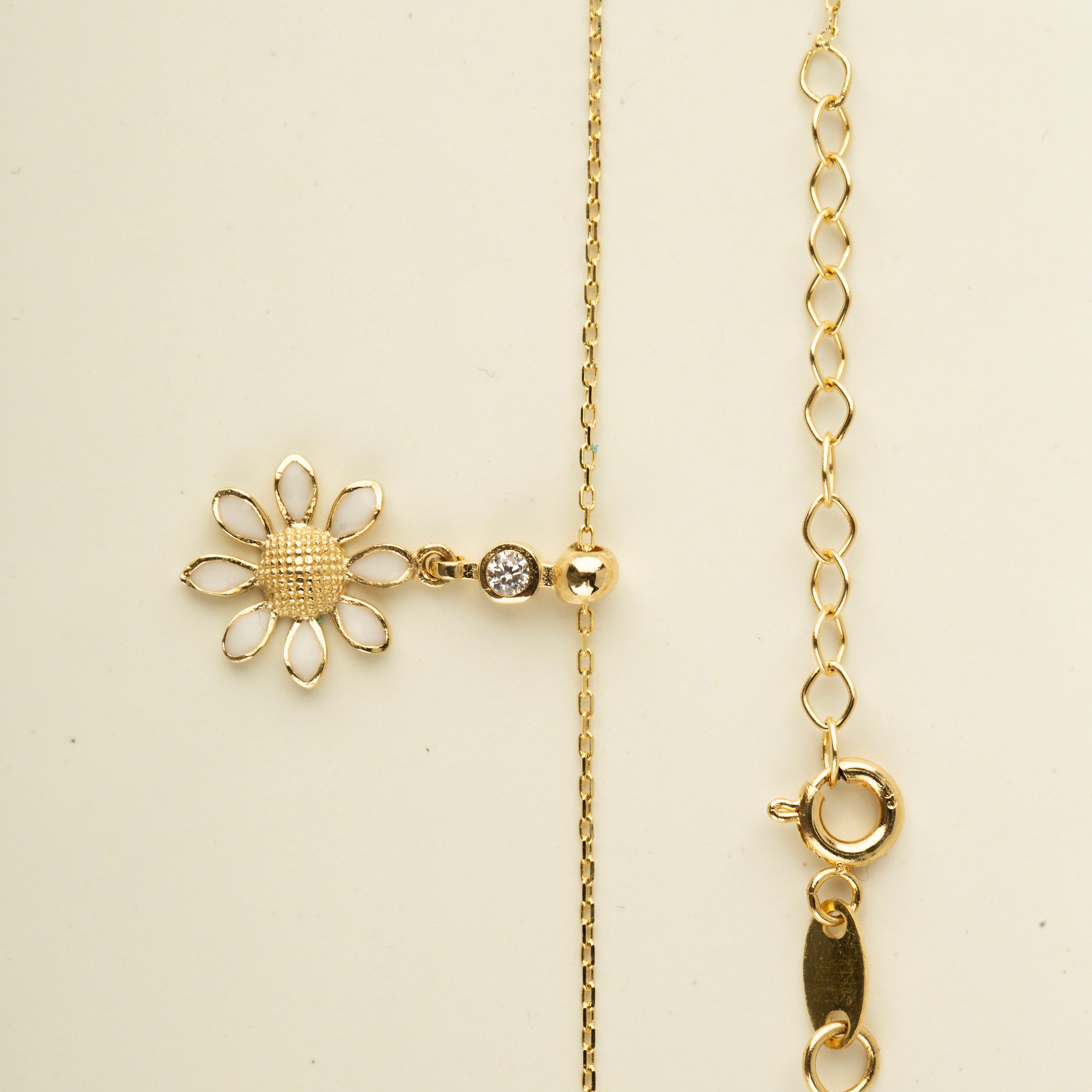 14K Gold White Daisy Pendant Necklace