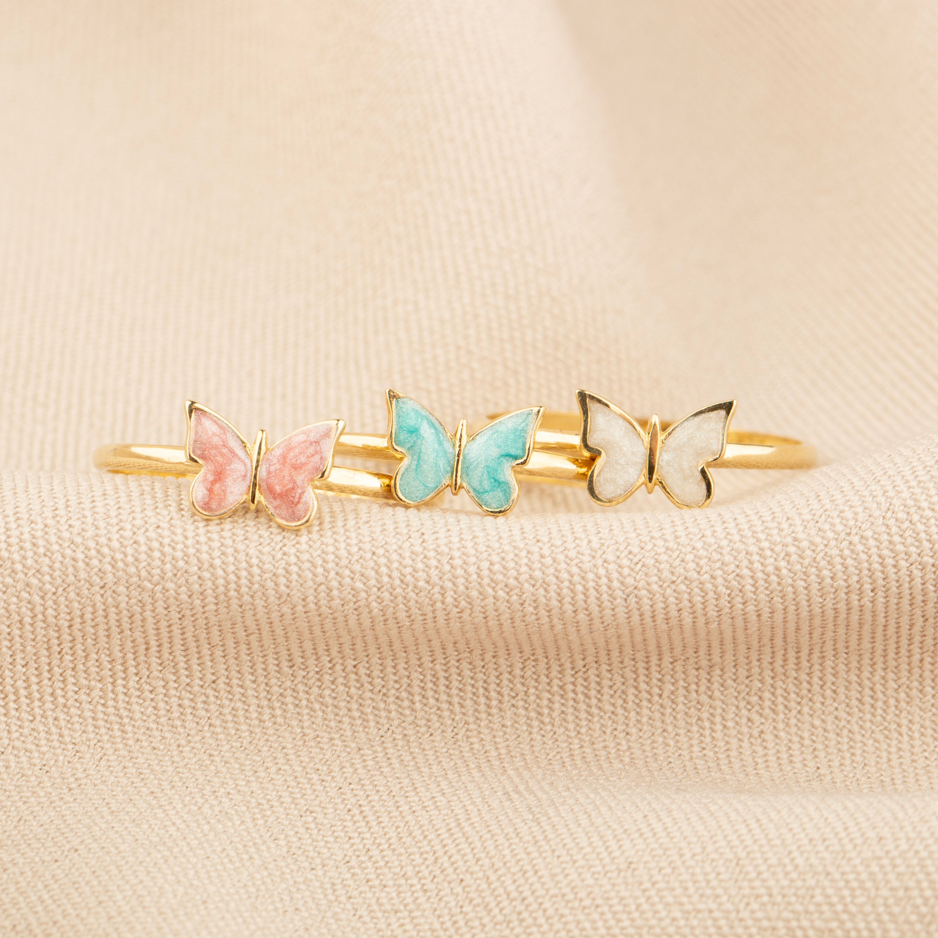 14k Gold Butterfly Ring - Elegant Enamel Design in White, Pink, Blue