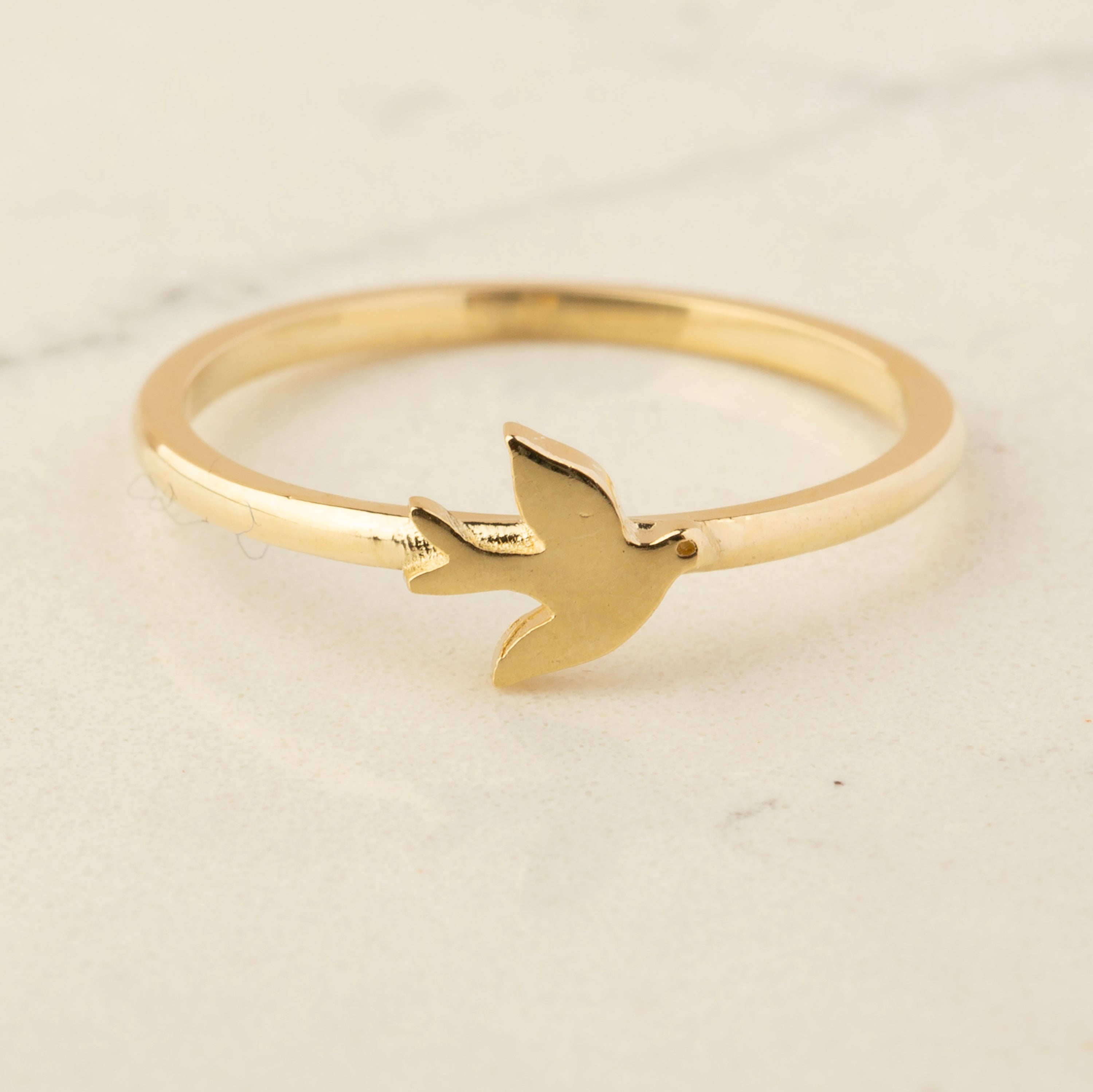 14K Gold Dove Ring - Elegant Peace Symbol Jewelry for Her