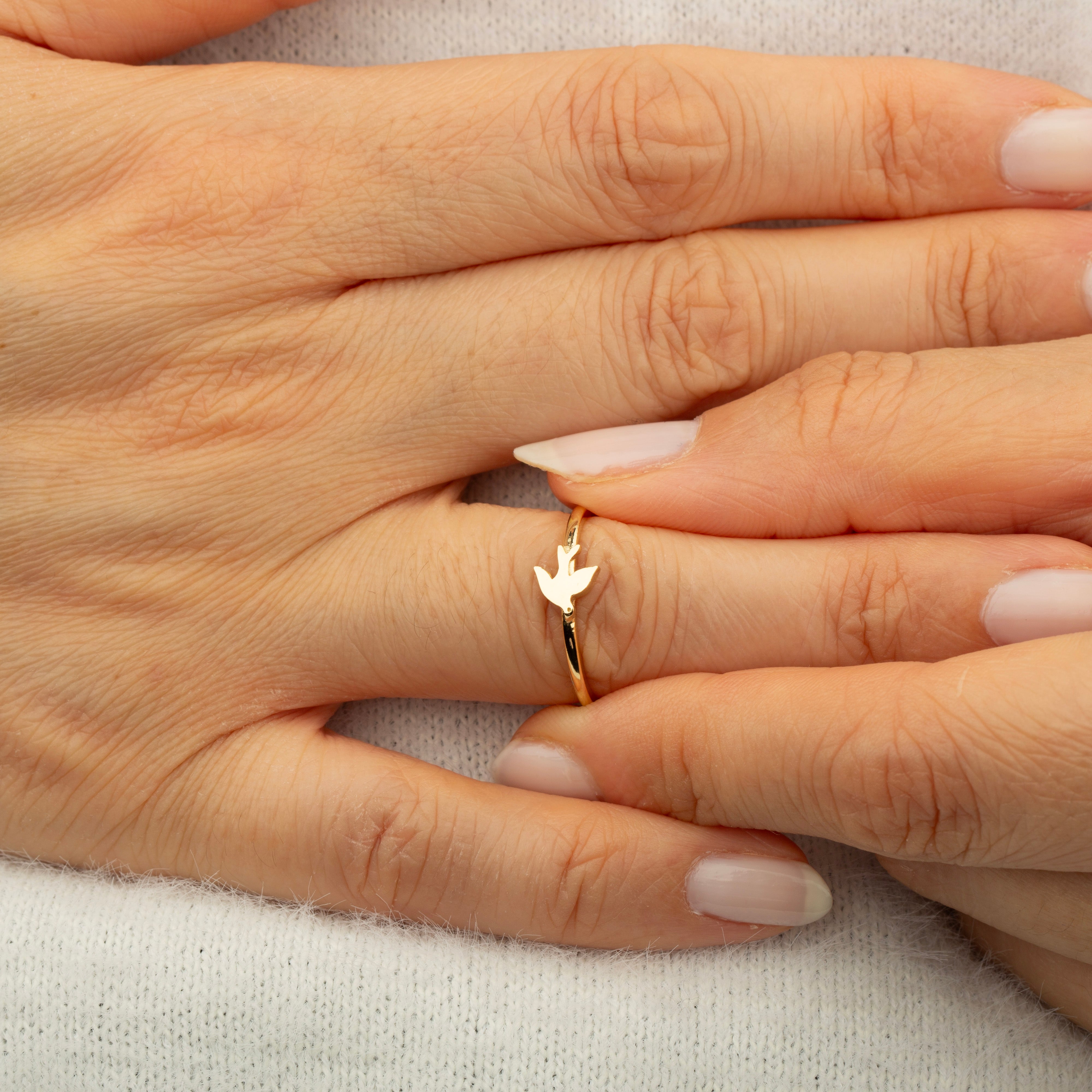 14K Solid Gold Dove Bird Ring