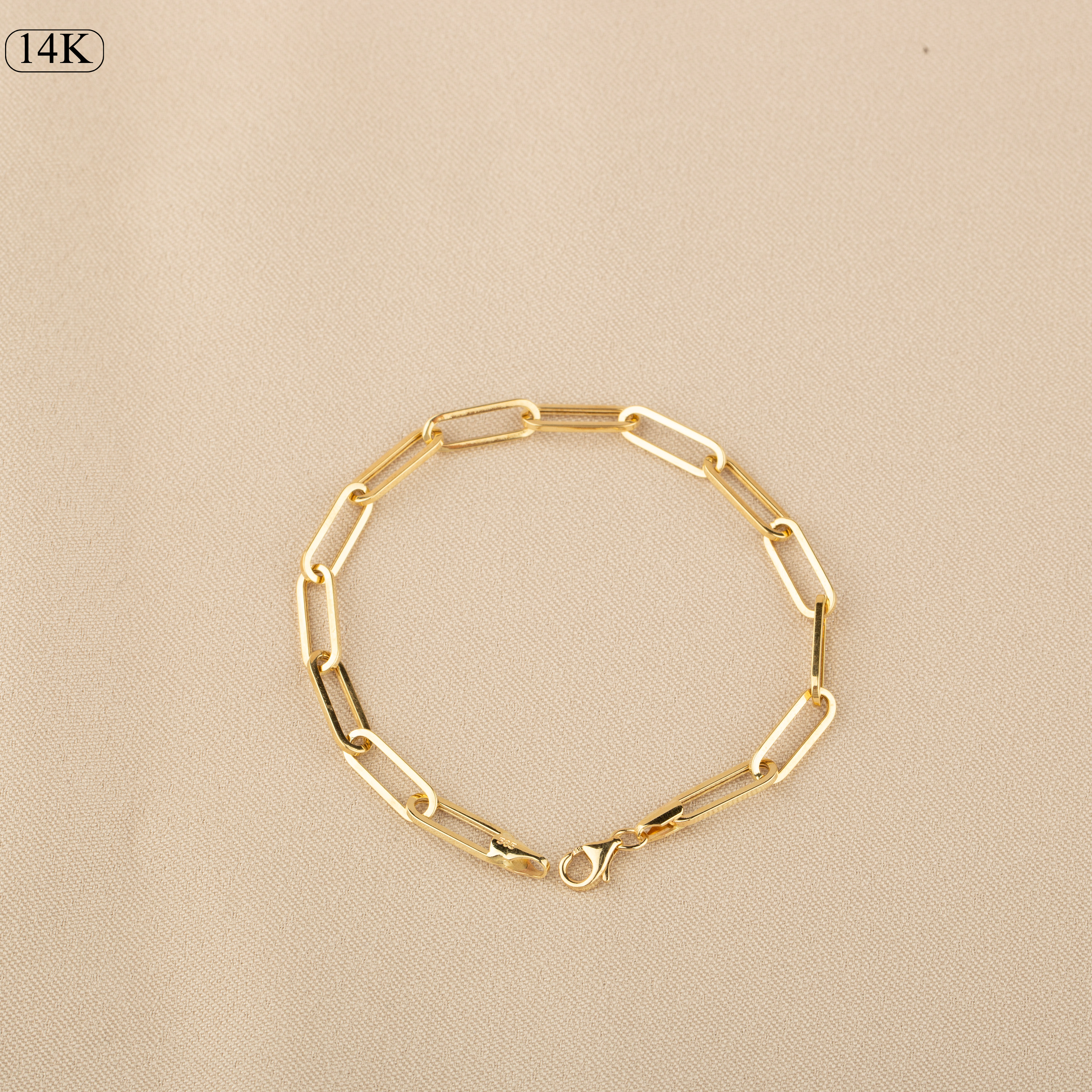14K Solid Gold Paperclip Chain Bracelet - Lightweight, Adjustable & Elegant