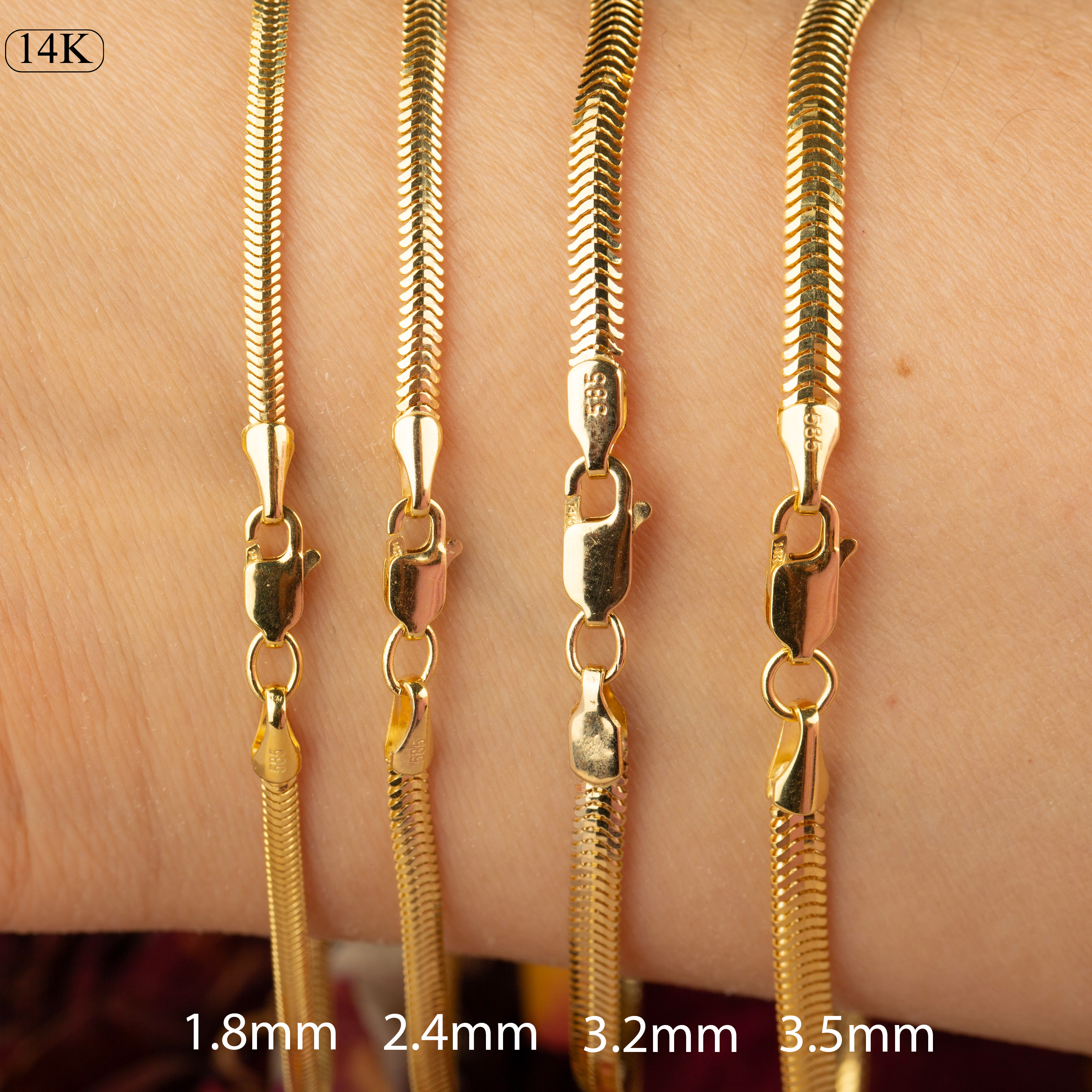 14K Gold Flat Snake Chain Bracelet - Sleek and Modern Luxury Jewelry