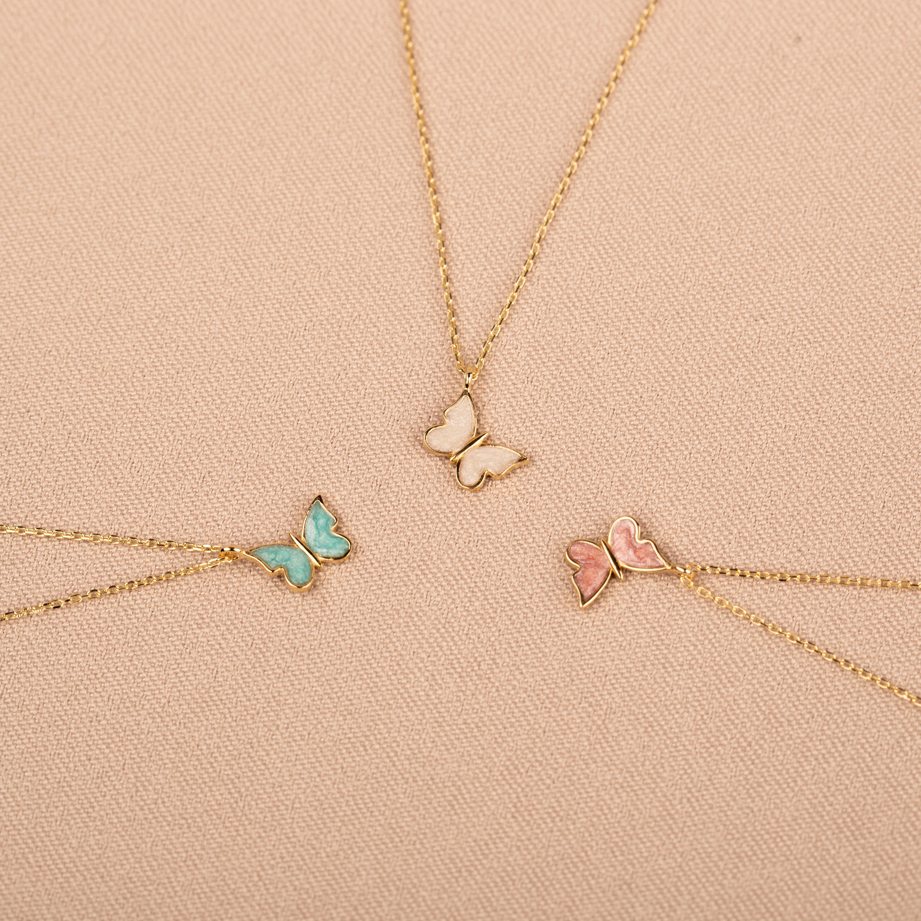 Enchanting 14K Solid Gold Butterfly Necklace | Skinny Cable Chain | Multiple Colors and Lengths