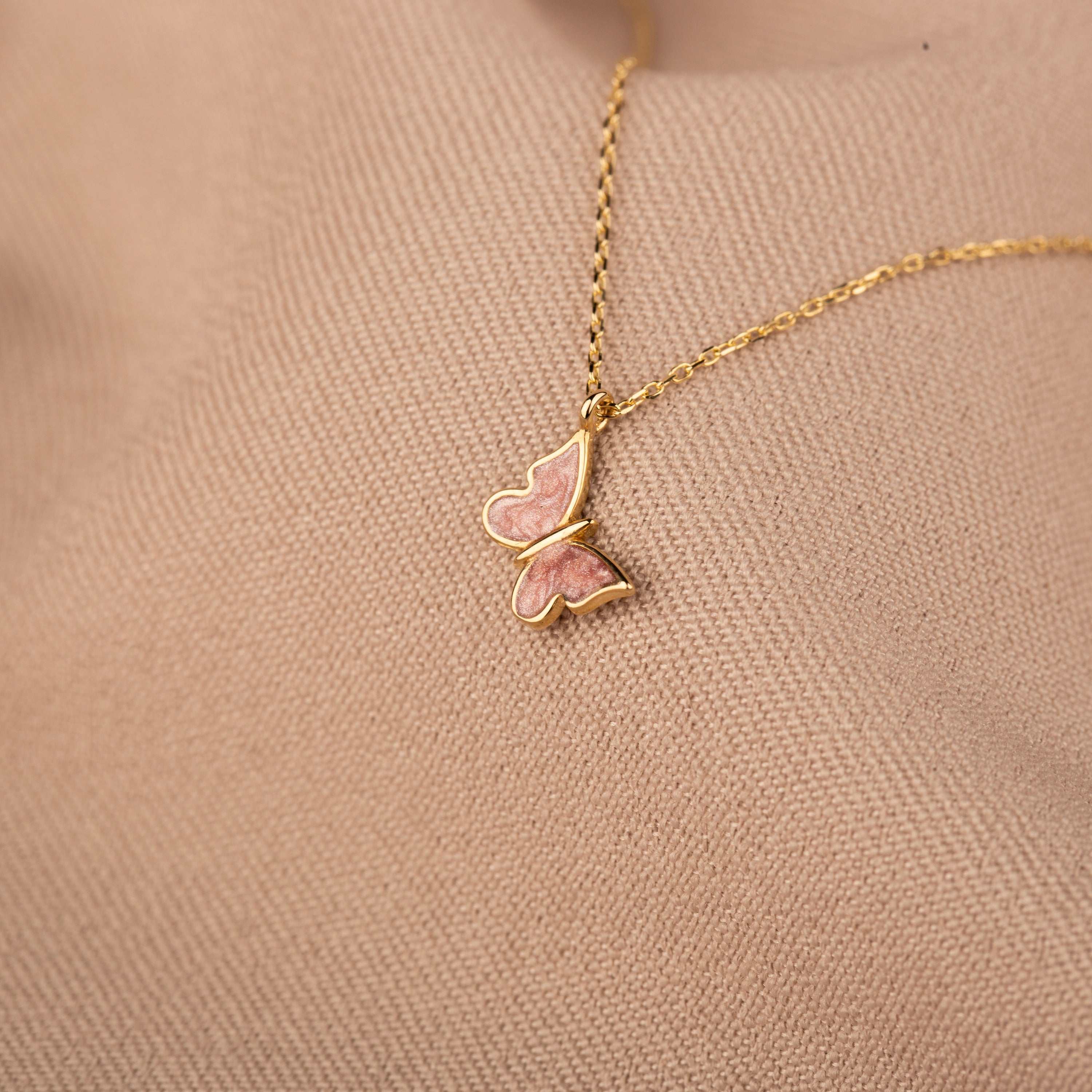 Enchanting 14K Solid Gold Butterfly Necklace | Skinny Cable Chain | Multiple Colors and Lengths