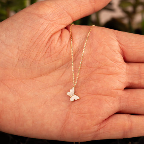 Enchanting 14K Solid Gold Butterfly Necklace | Skinny Cable Chain | Multiple Colors and Lengths
