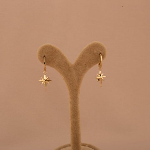 14K Gold Starburst Charm Huggie Earrings - Celestial Elegance
