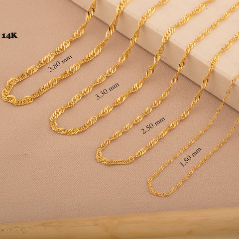 14K Real Gold Singapore Chain Necklace - Elegant Twisted Rope Design