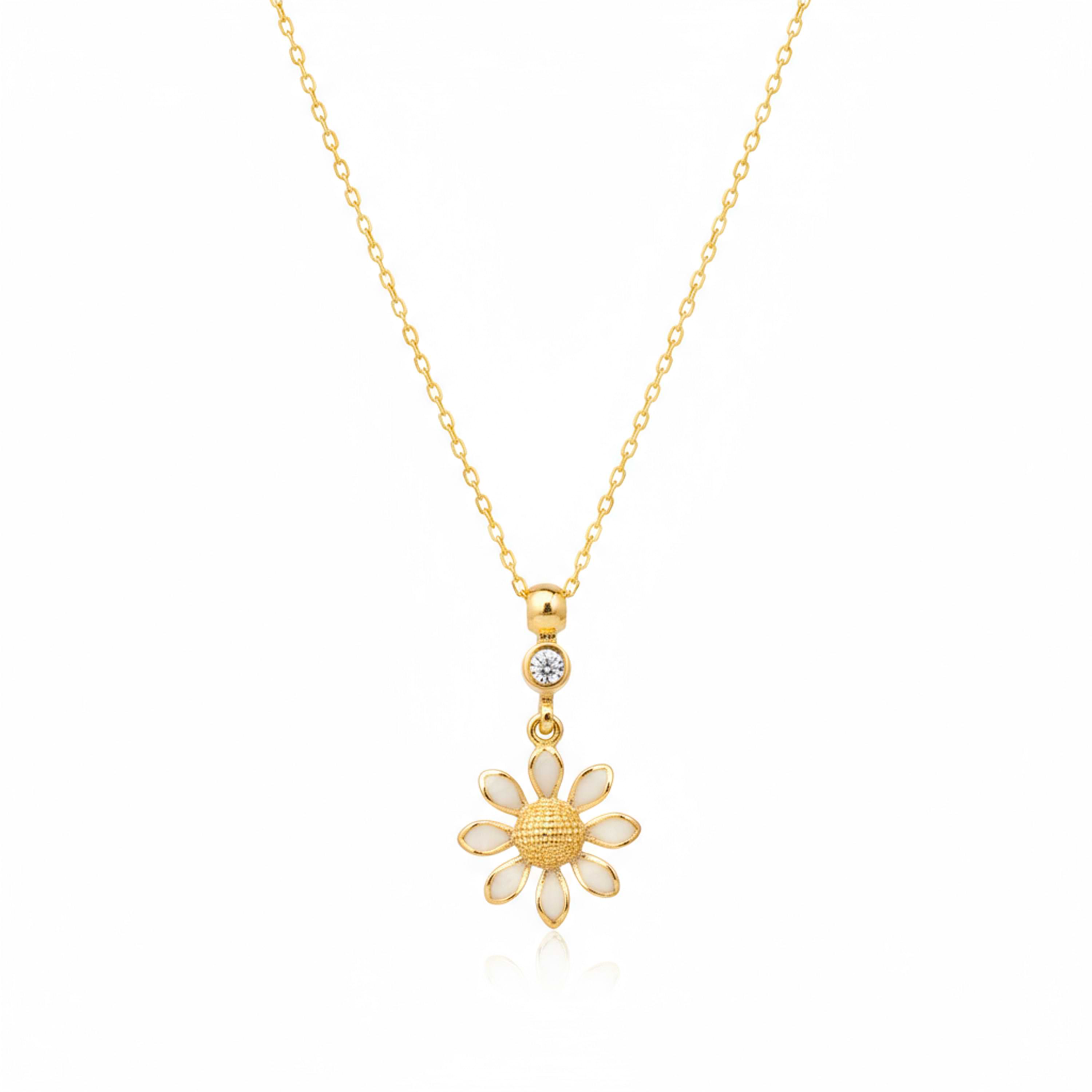 14K Gold White Daisy Pendant Necklace