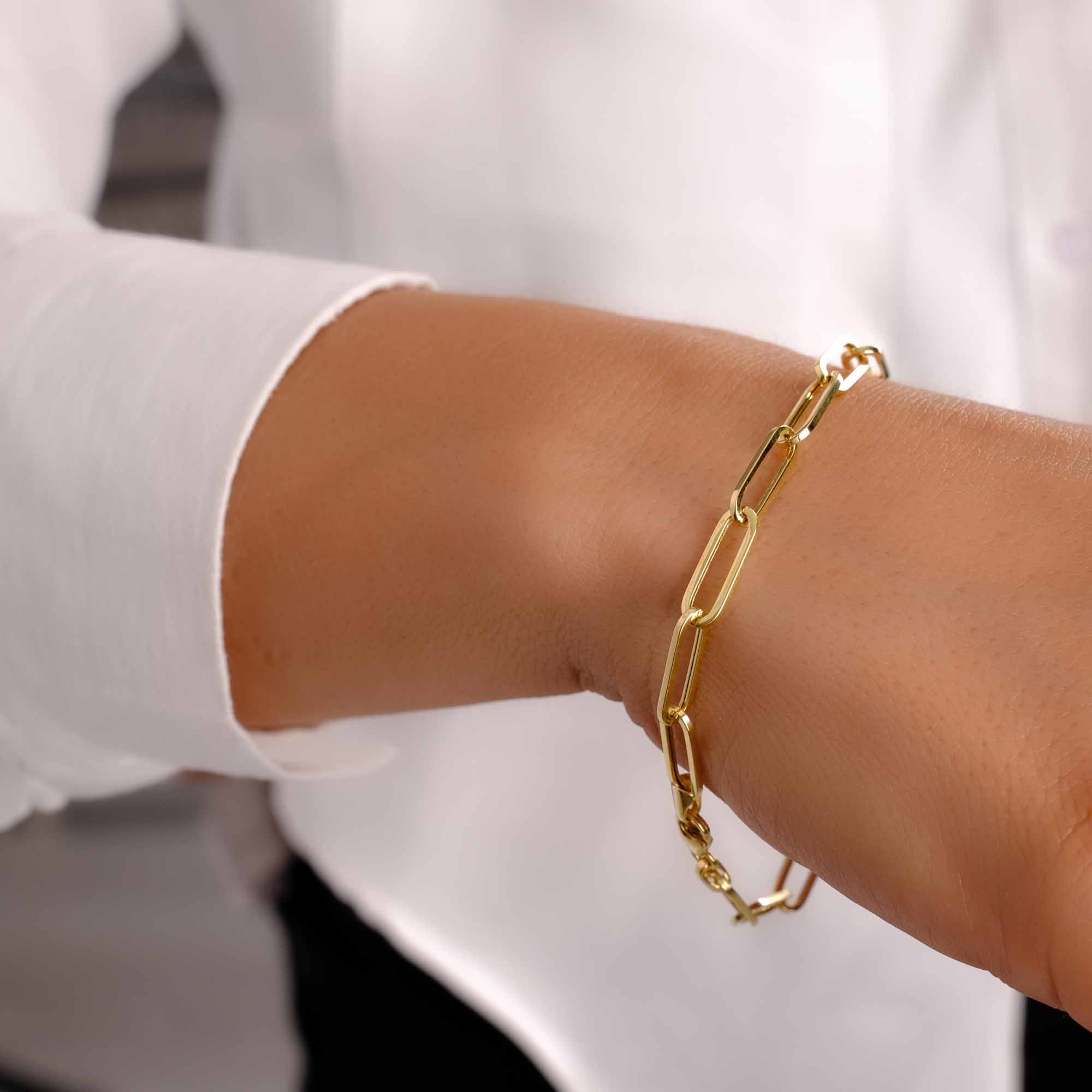 14K Solid Gold Paperclip Chain Bracelet - Lightweight, Adjustable & Elegant