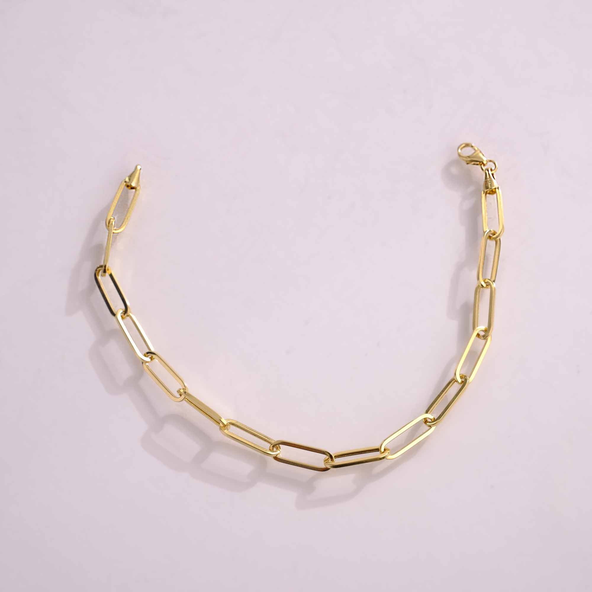 14K Solid Gold Paperclip Chain Bracelet - Lightweight, Adjustable & Elegant