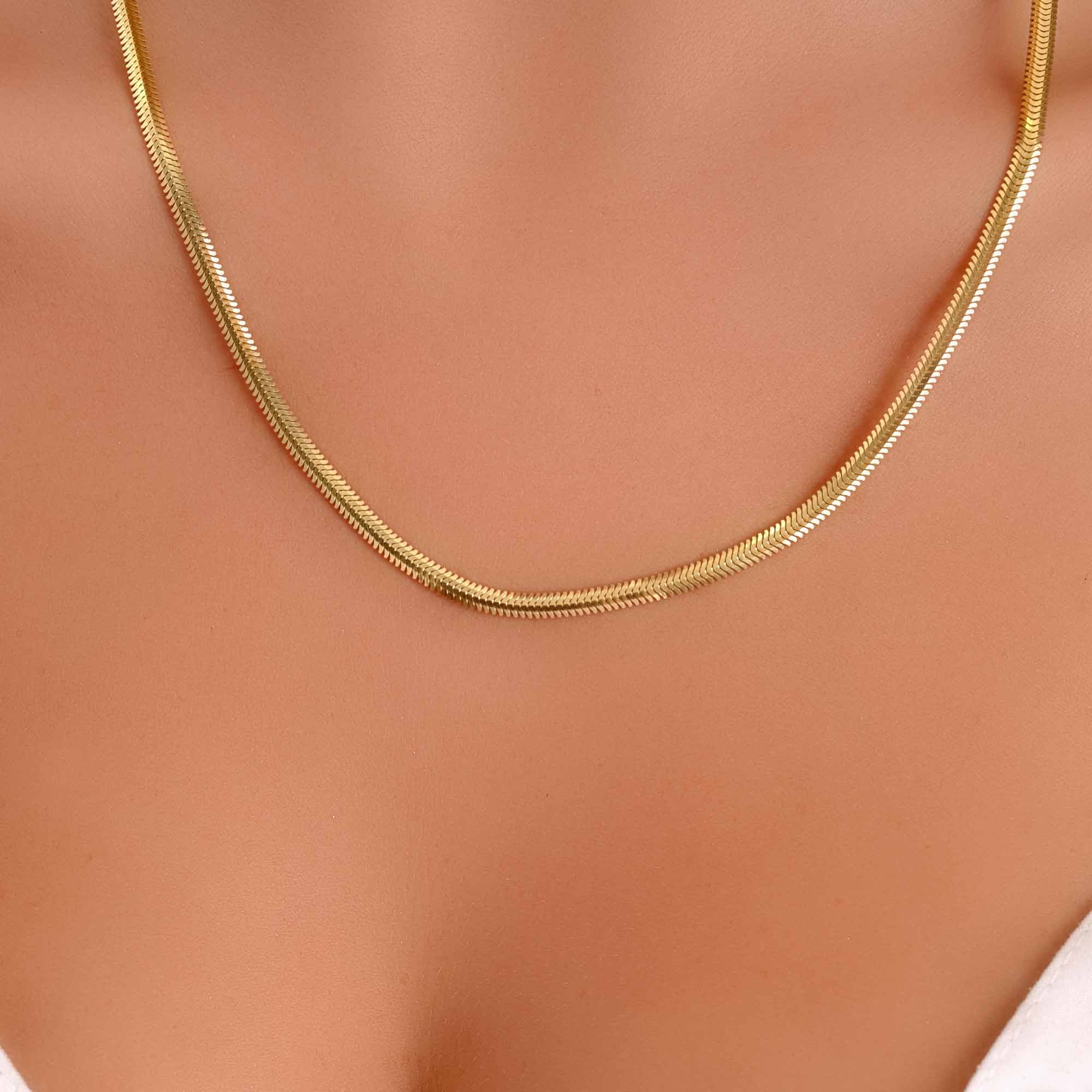 【TATIANA】MODERN FLAT SNAKE CHAIN NECKLACE 14K Gold Flat Snake Chain Necklace - Sleek And Modern Luxury