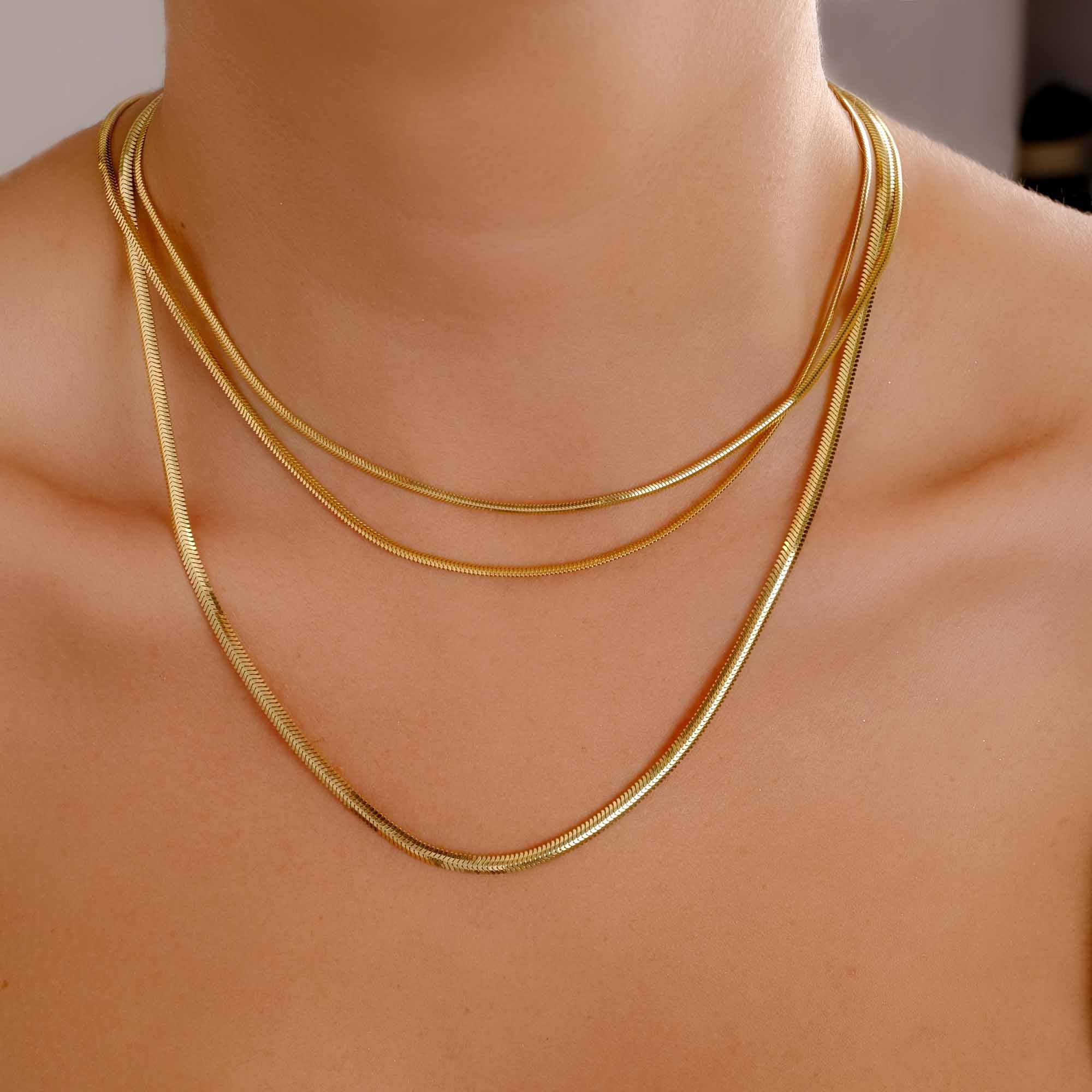 14K Solid Gold Flat Snake Chain Necklace  1.8mm 14" - 23"