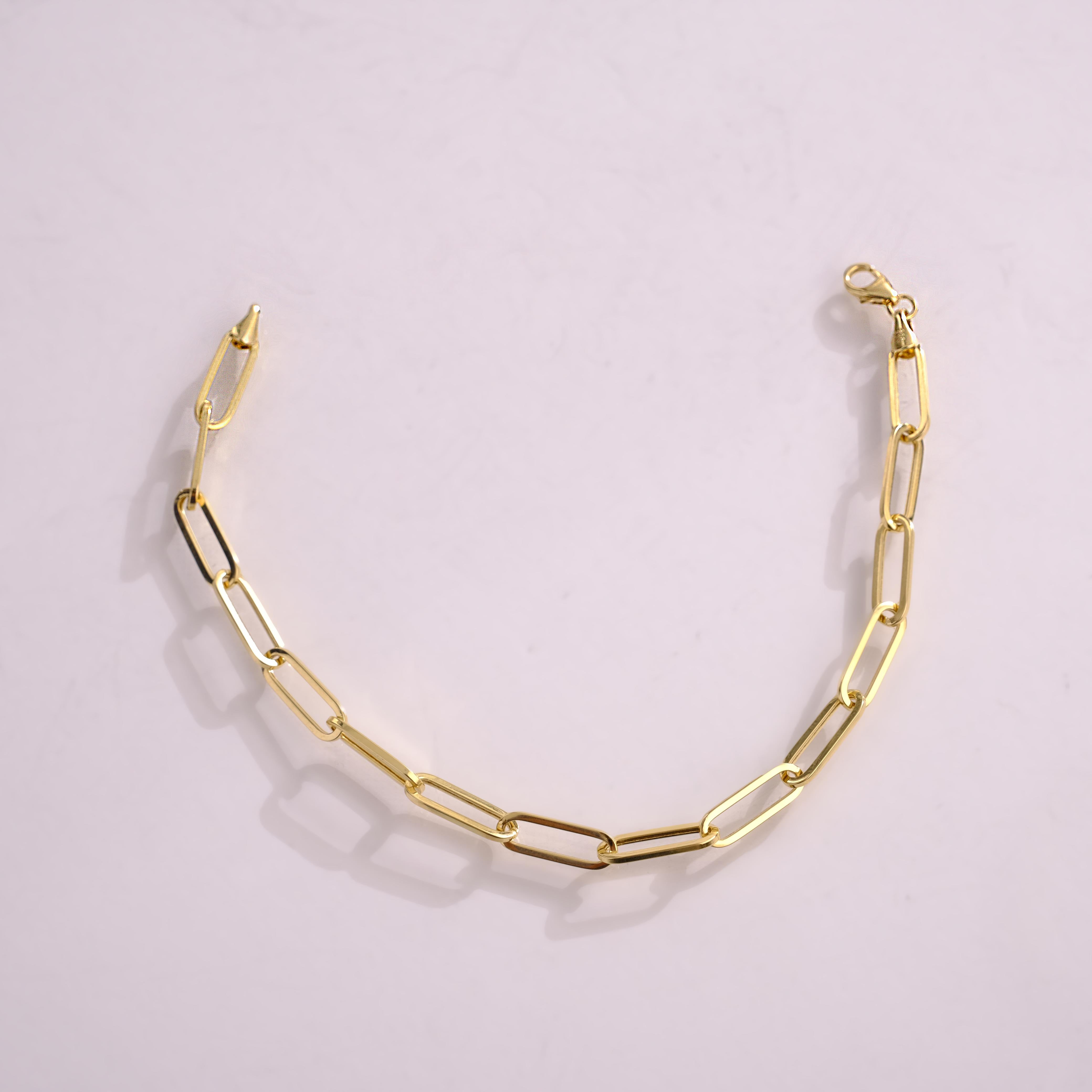 14K Solid Gold Paperclip Chain Bracelet - Lightweight, Adjustable & Elegant