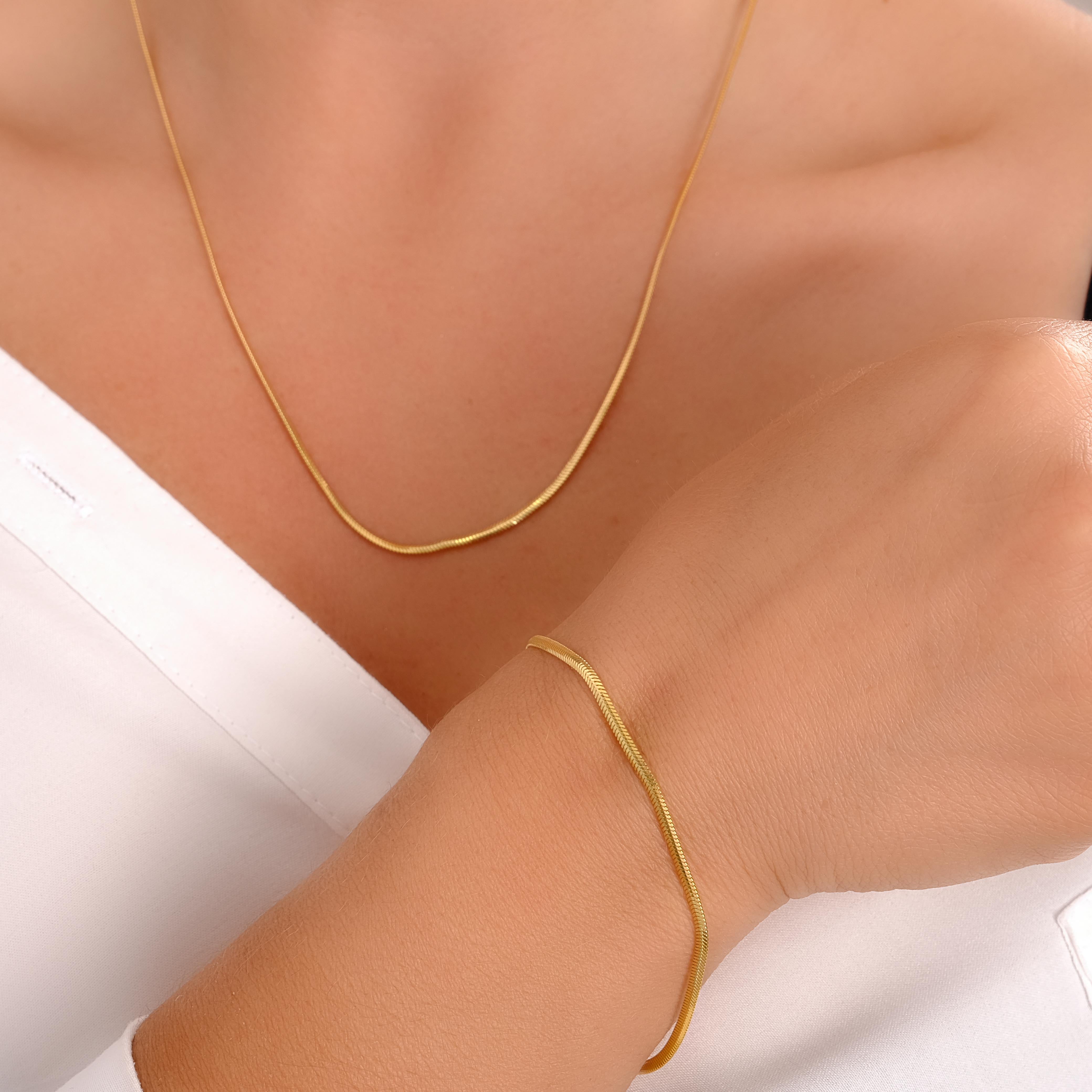 14K Gold Flat Snake Chain Bracelet - Sleek and Modern Luxury Jewelry