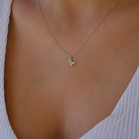 Enchanting 14K Solid Gold Butterfly Necklace | Skinny Cable Chain | Multiple Colors and Lengths