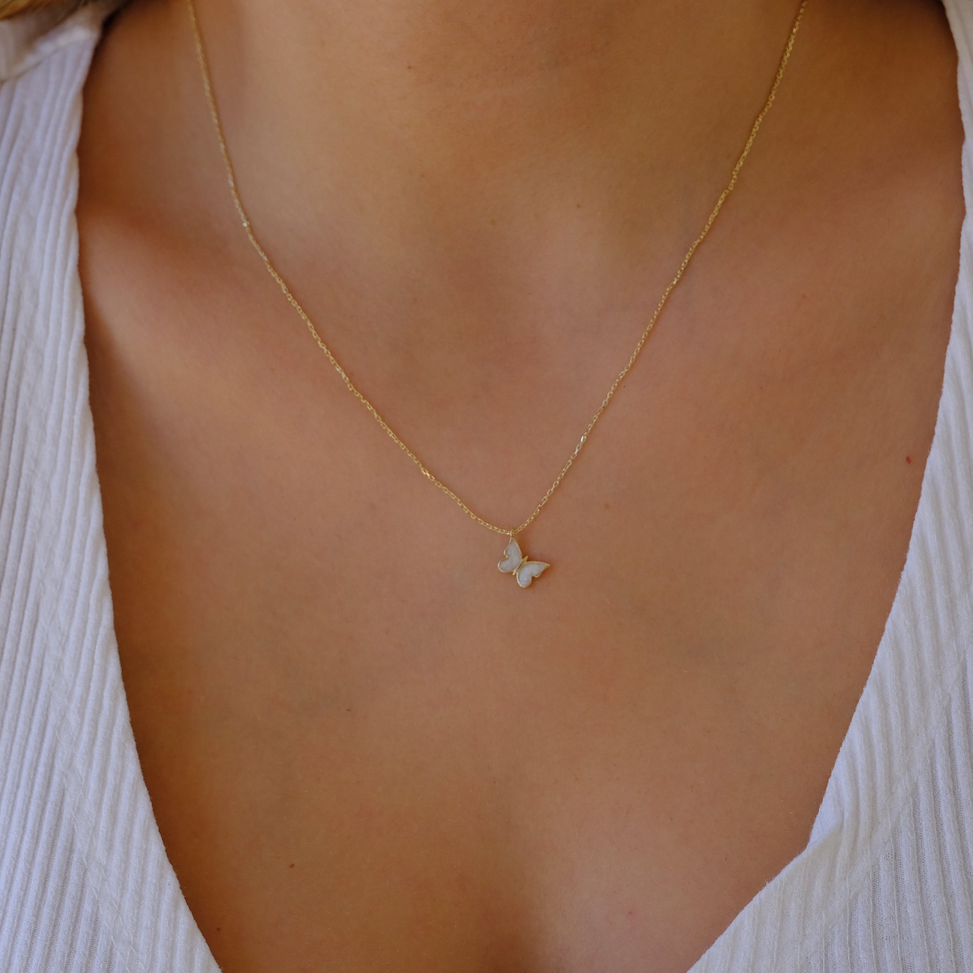 Enchanting 14K Solid Gold Butterfly Necklace | Skinny Cable Chain | Multiple Colors and Lengths