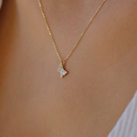 Enchanting 14K Solid Gold Butterfly Necklace | Skinny Cable Chain | Multiple Colors and Lengths
