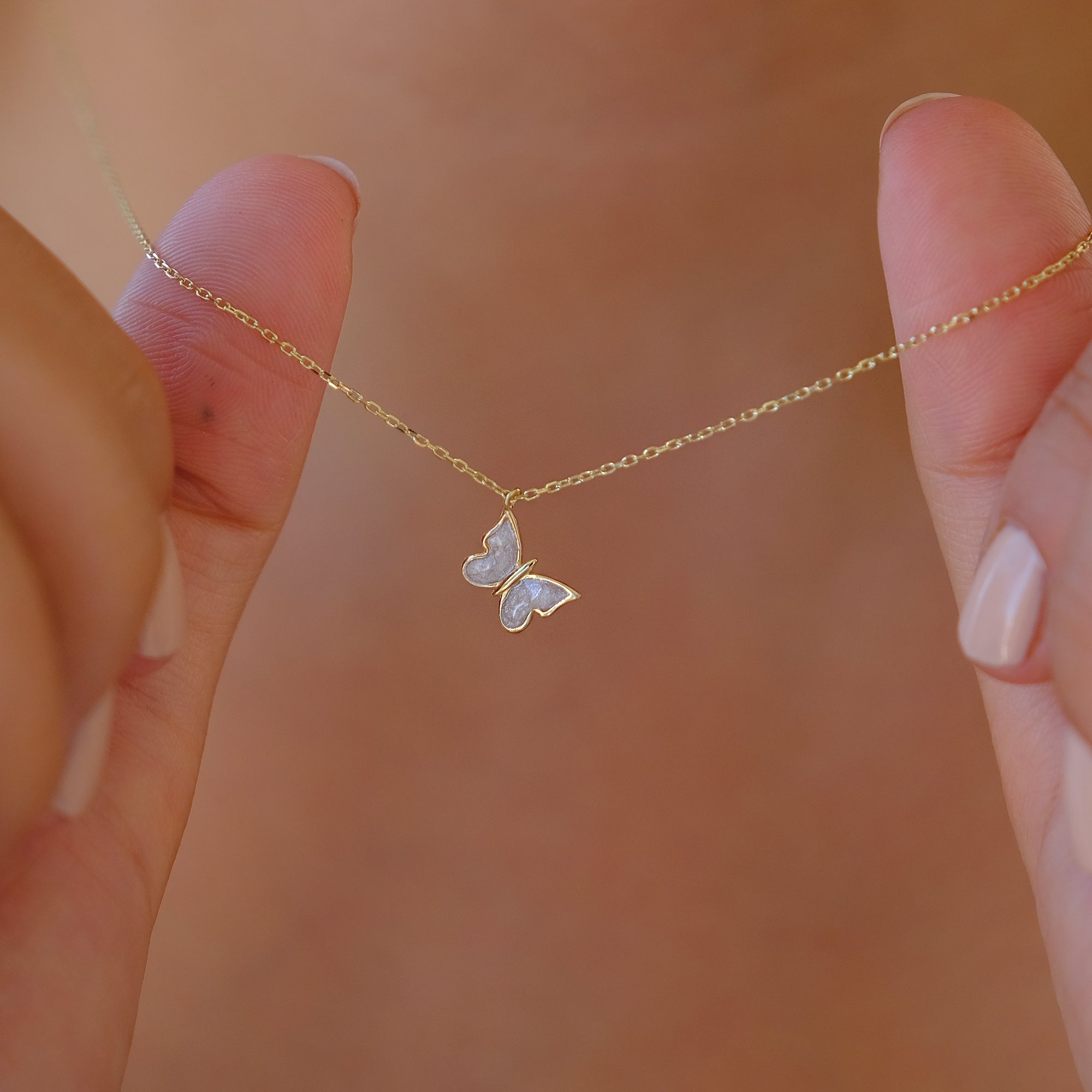 Enchanting 14K Solid Gold Butterfly Necklace | Skinny Cable Chain | Multiple Colors and Lengths