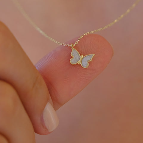 Enchanting 14K Solid Gold Butterfly Necklace | Skinny Cable Chain | Multiple Colors and Lengths