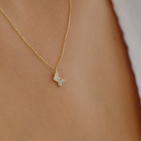 Enchanting 14K Solid Gold Butterfly Necklace | Skinny Cable Chain | Multiple Colors and Lengths
