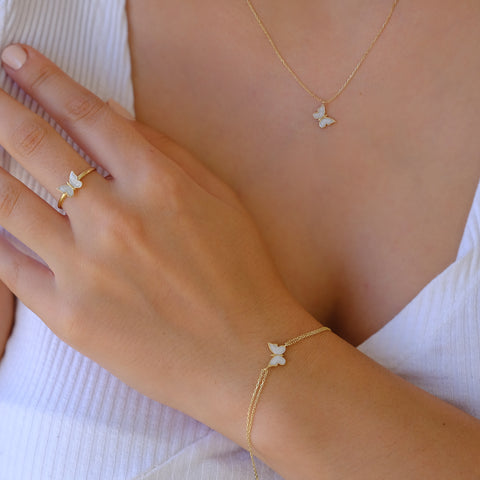 Enchanting 14K Solid Gold Butterfly Necklace | Skinny Cable Chain | Multiple Colors and Lengths