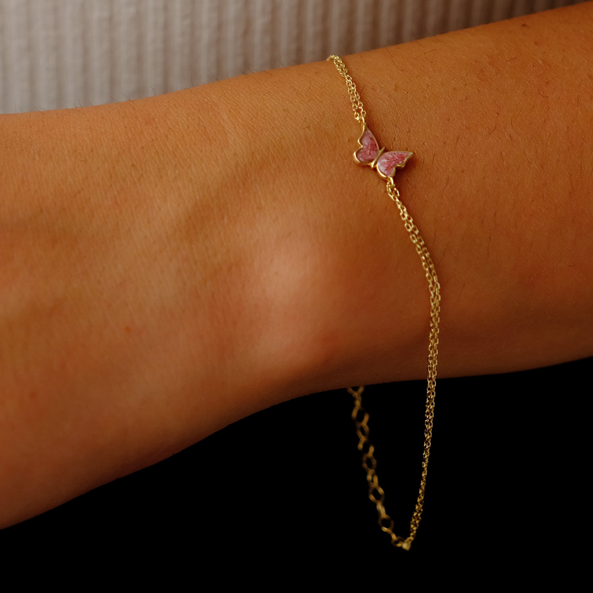 14K Gold Butterfly Bracelet - Enamel Blue, Pink, or White Colored, Dainty and Elegant Jewelry for Her