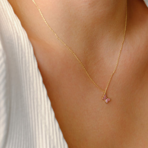 Enchanting 14K Solid Gold Butterfly Necklace | Skinny Cable Chain | Multiple Colors and Lengths
