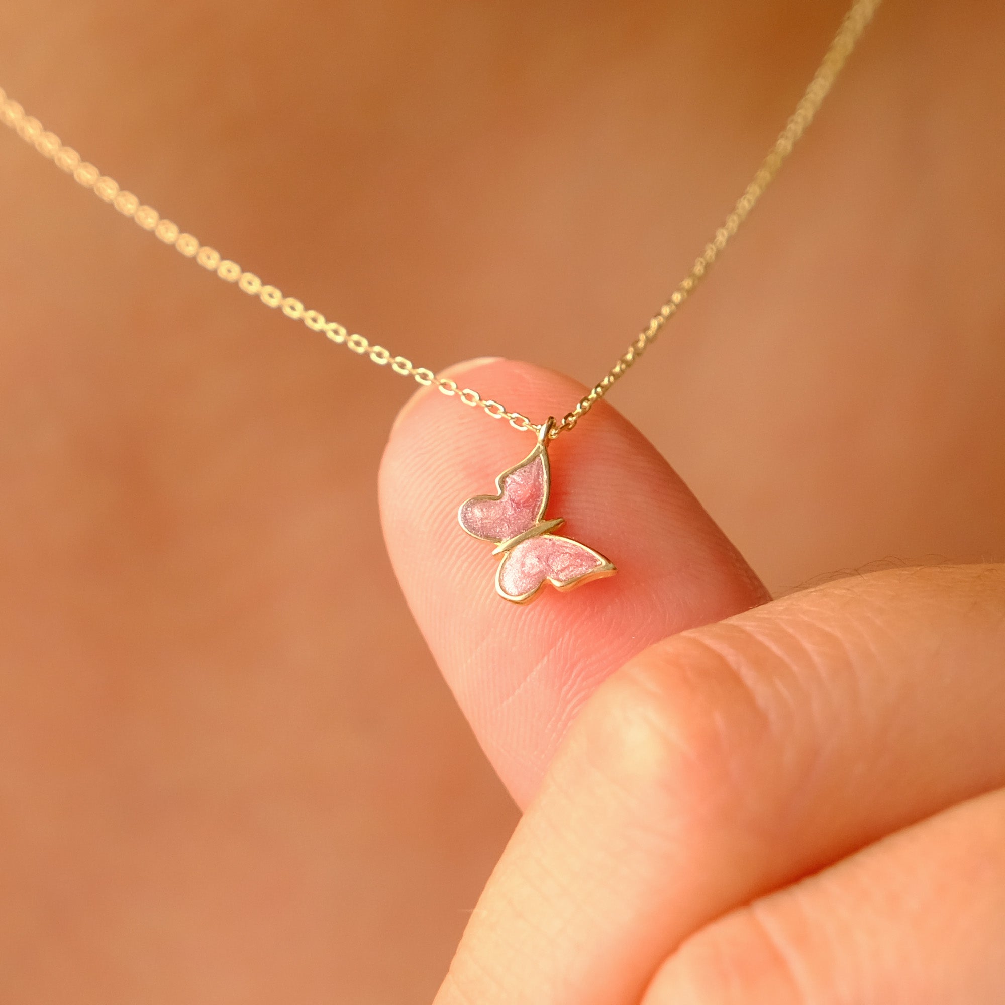 Enchanting 14K Solid Gold Butterfly Necklace | Skinny Cable Chain | Multiple Colors and Lengths