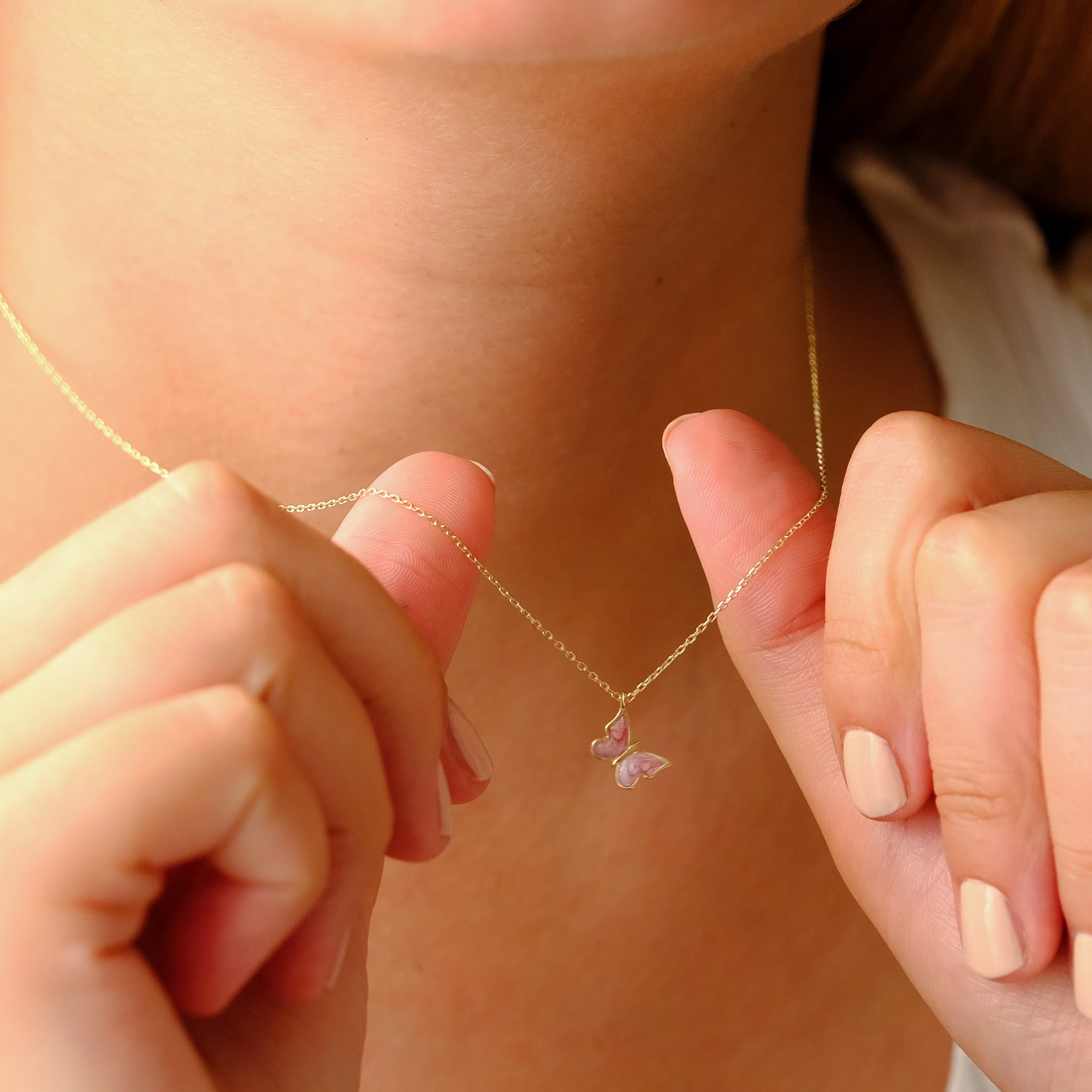 Enchanting 14K Solid Gold Butterfly Necklace | Skinny Cable Chain | Multiple Colors and Lengths