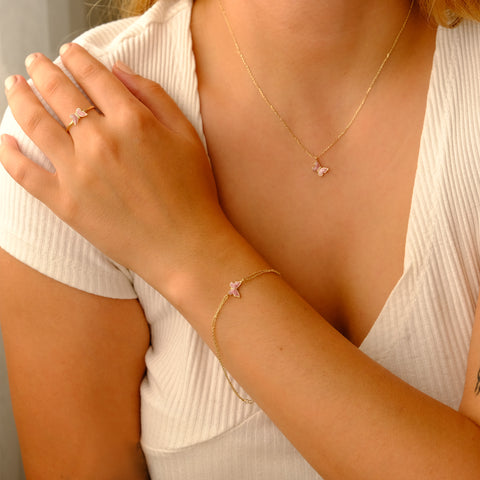 Enchanting 14K Solid Gold Butterfly Necklace | Skinny Cable Chain | Multiple Colors and Lengths