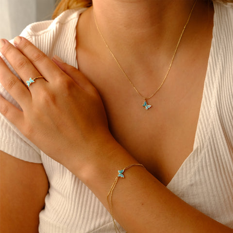 Enchanting 14K Solid Gold Butterfly Necklace | Skinny Cable Chain | Multiple Colors and Lengths