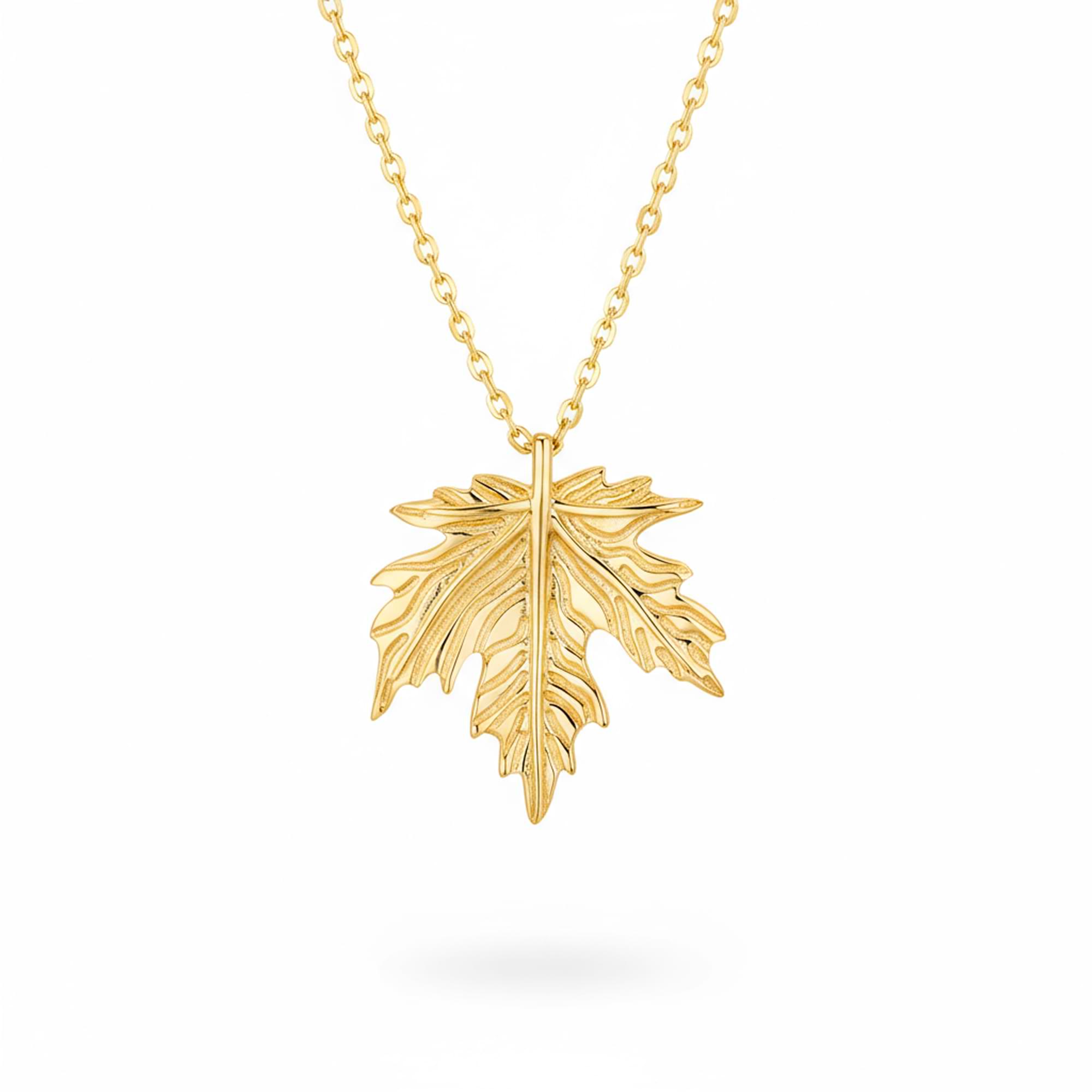 14K Solid Gold Autumn Leaf Necklace - Nature-Inspired Elegance